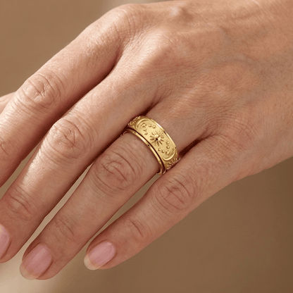 GOLD ROTATABLE CELESTIAL BAND RING by Harrison & James - ring product image 2