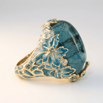 GOLD BLUE APATITE FLOWER RING by Harrison & James - ring product image 1