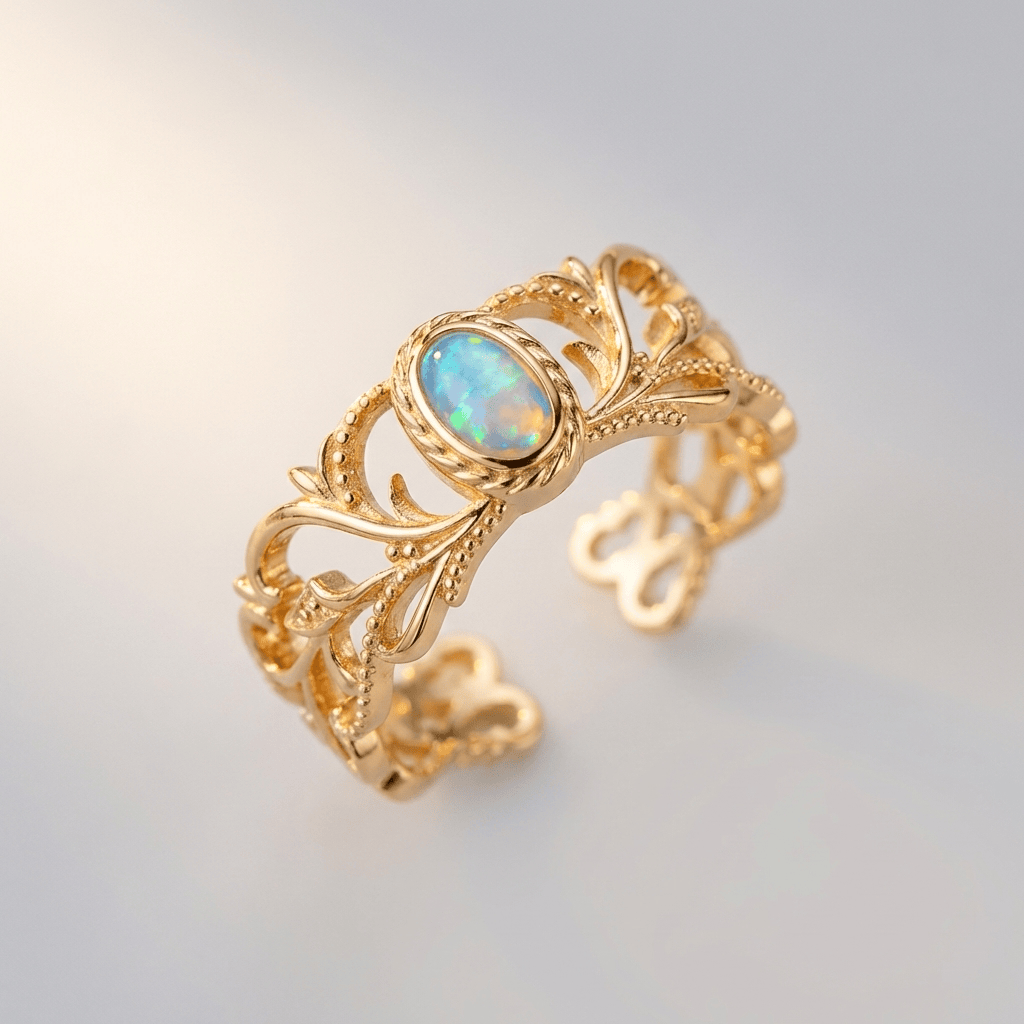 ROSE GOLD OPAL CELESTIAL WINGS RING - (ADJUSTABLE) by Harrison & James - ring product image 1