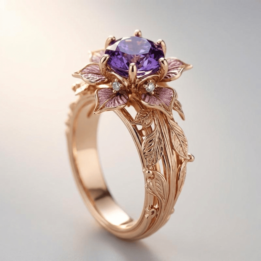 GOLD PURPLE FLORA RING by Harrison & James - ring product image 1