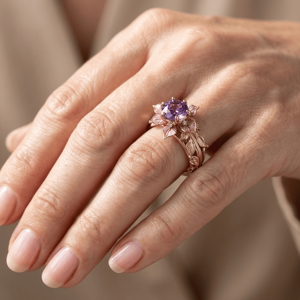 GOLD PURPLE FLORA RING by Harrison & James - ring product image 2