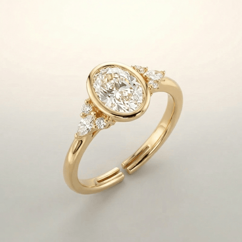 GOLD OVAL ZIRCONIA PEAR TRIO RING - (ADJUSTABLE) by Harrison & James - ring product image 1