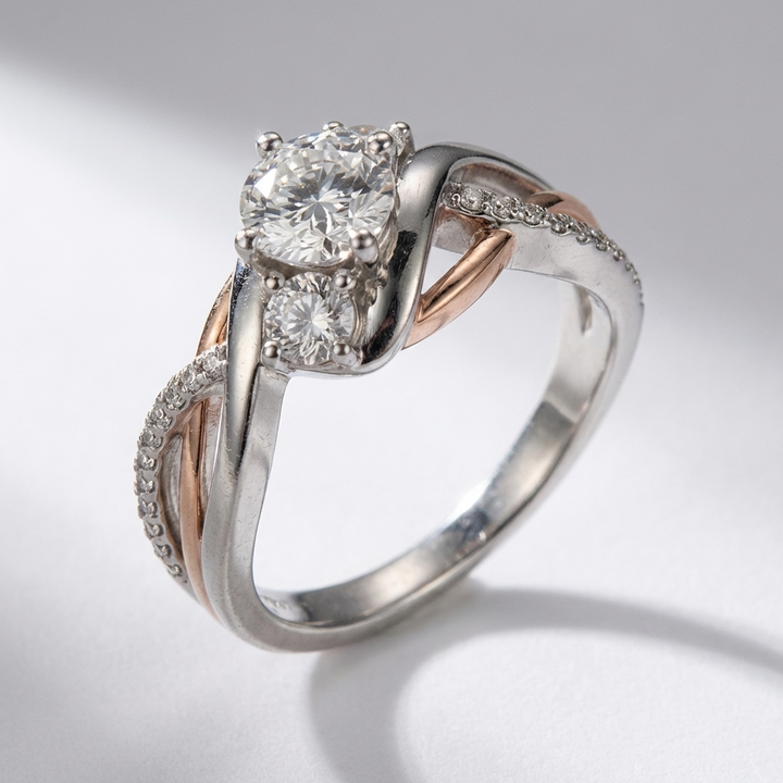 SILVER ROSE GOLD DIAMOND TWIST RING by Harrison & James - ring product image 1