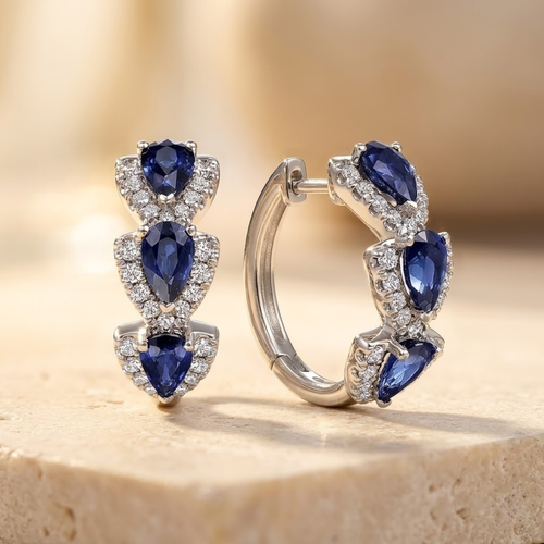 Silver Sapphire Halo Hoop Earrings by Harrison & James - earrings product image 1