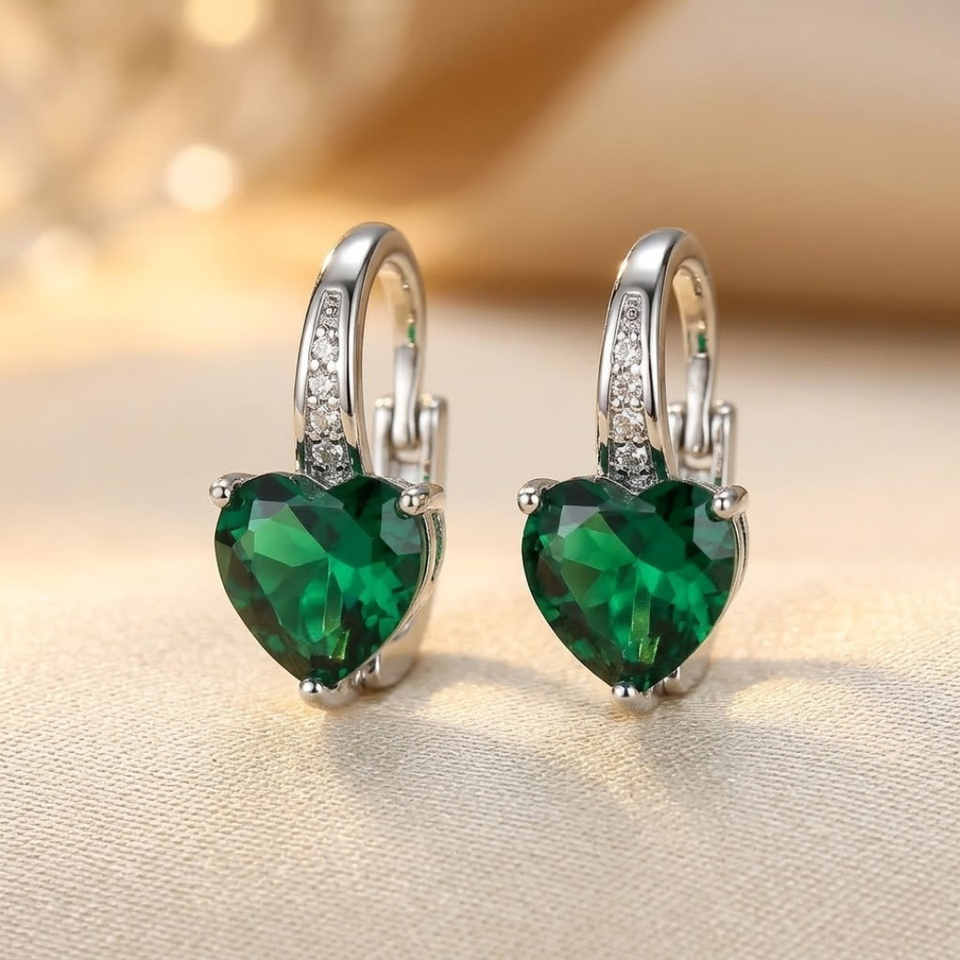 Silver Emerald Heart Hoop Earrings by Harrison & James - earrings product image 1