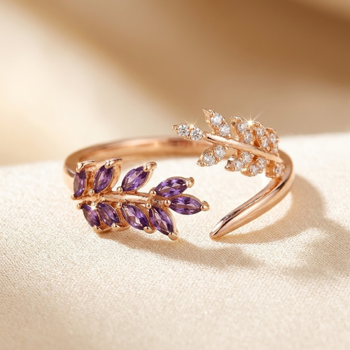 Gold Amethyst Leaf Ring by Harrison & James - ring product image 1