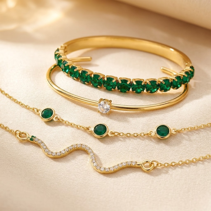 Gold Emerald Bracelet Set by Harrison & James - bracelet product image 1