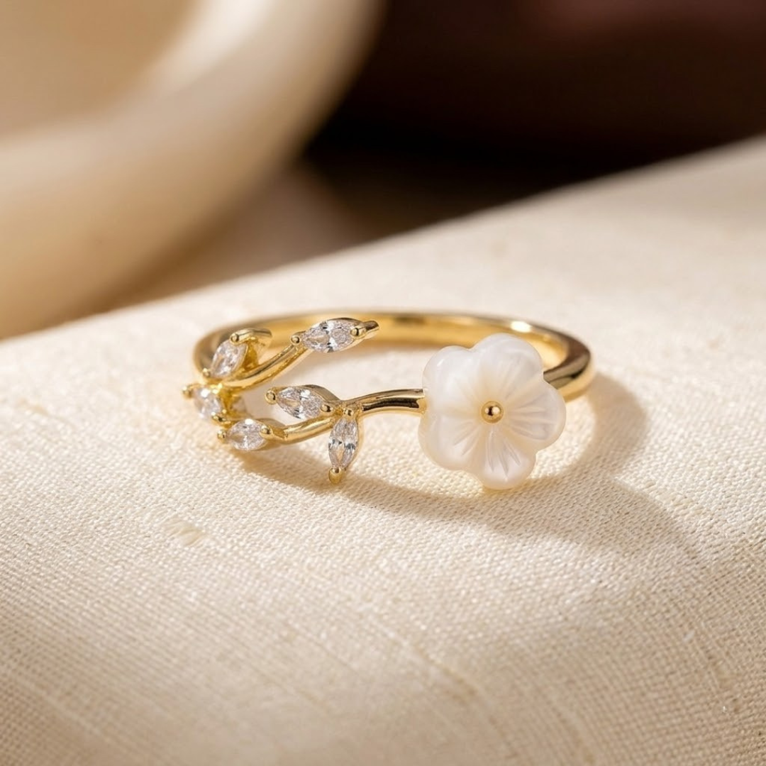 Gold Floral and Leaf Open Ring by Harrison & James - ring product image 1
