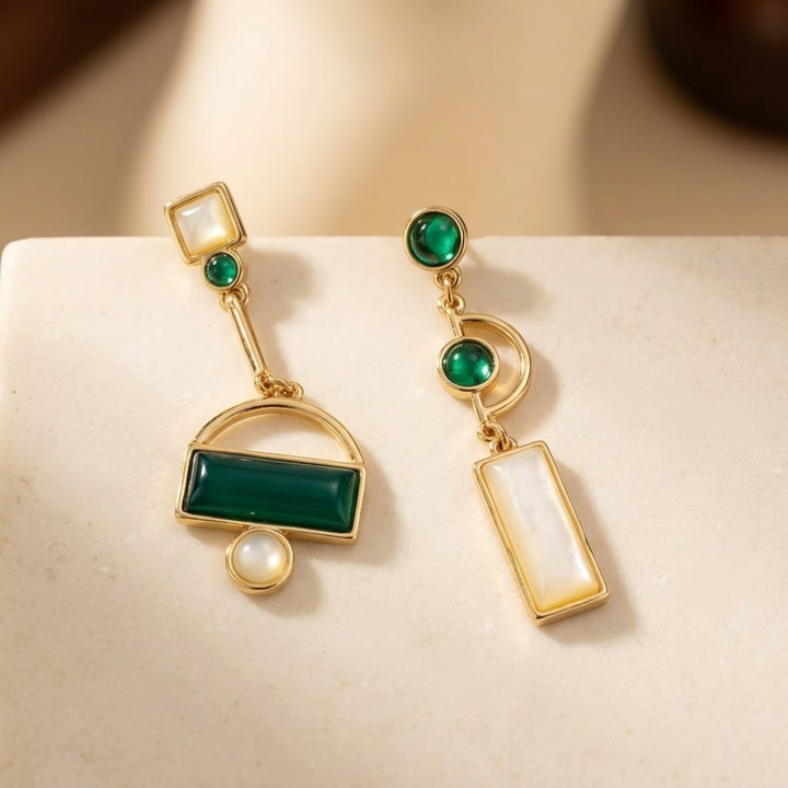 Gold Emerald Geometric Drop Earrings by Harrison & James - earrings product image 1