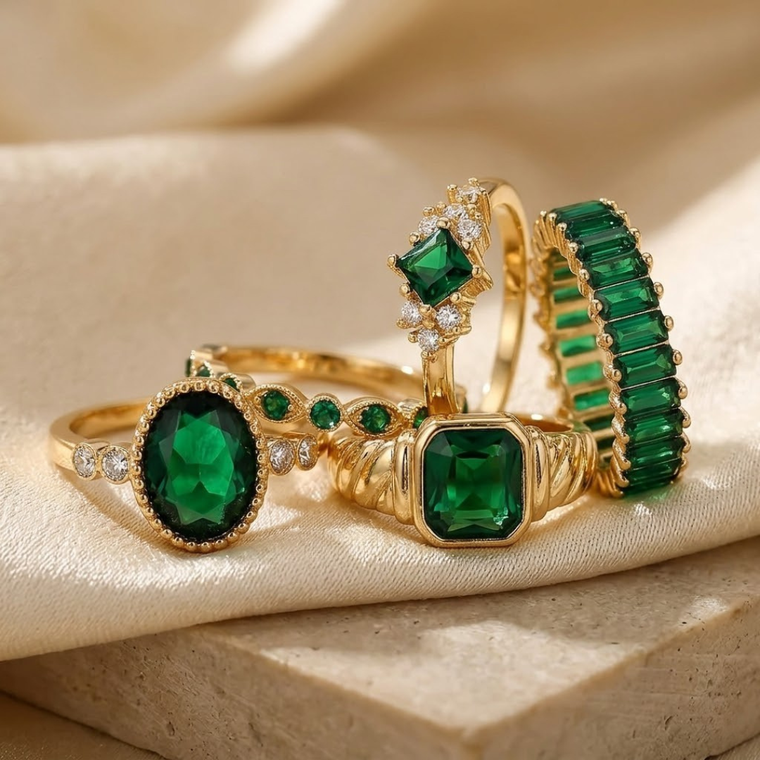 Gold Emerald Ring Set by Harrison & James - ring product image 1