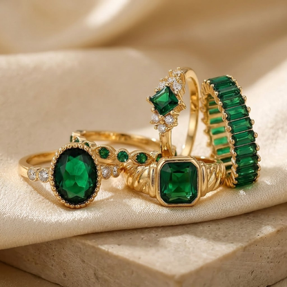 Gold Emerald Ring Set by Harrison & James - ring product image 1
