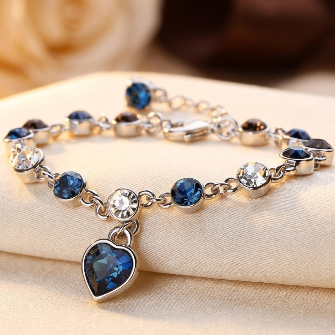 Silver Sapphire Heart Chain Bracelet by Harrison & James - bracelet product image 1