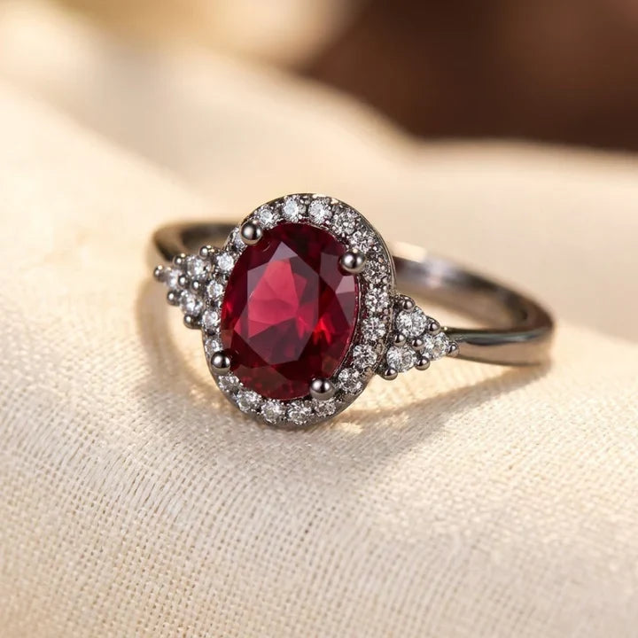 Silver Ruby Halo Ring by Harrison & James - ring product image 1