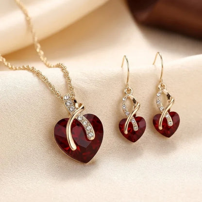Gold Ruby Twisted Heart Jewelry Set by Harrison & James - jewelry set product image 1
