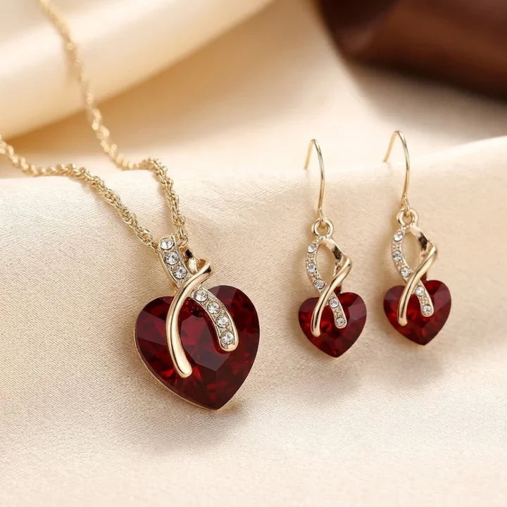 Gold Ruby Twisted Heart Jewelry Set by Harrison & James - jewelry set product image 1