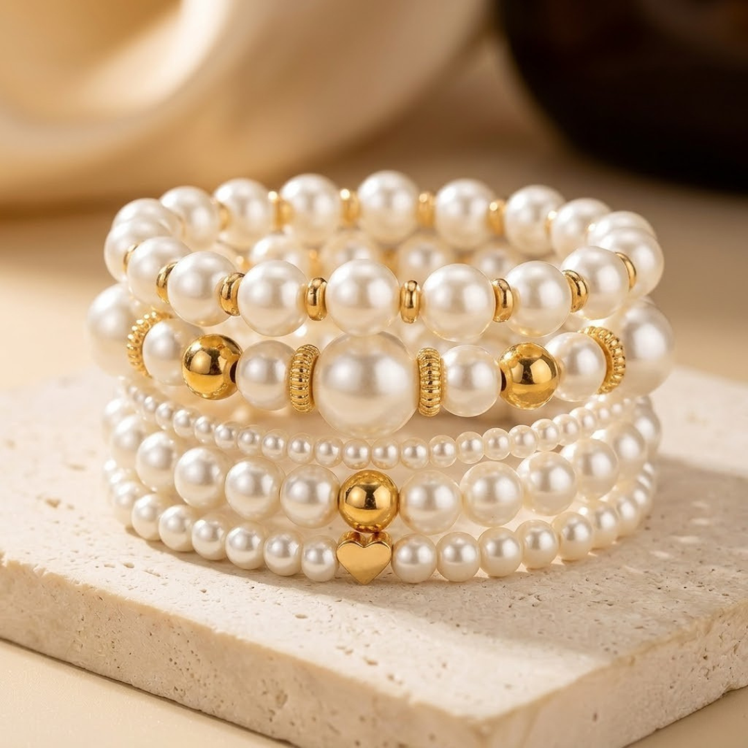 Gold Pearl Beaded Bracelet Set by Harrison & James - bracelet product image 2