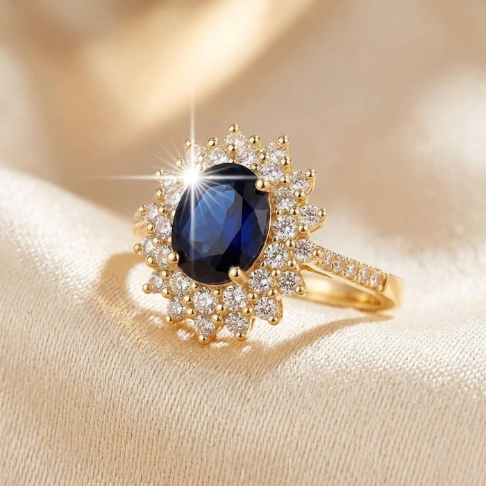 Gold Sapphire Halo Ring by Harrison & James - ring product image 1
