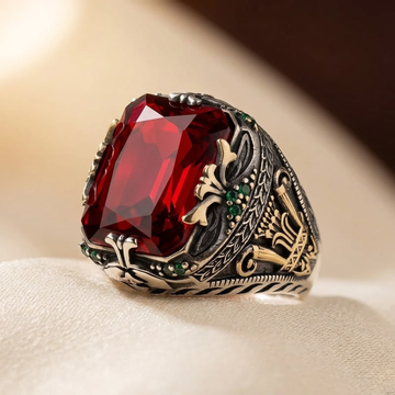Silver Ruby Ornate Signet Ring by Harrison & James - ring product image 1