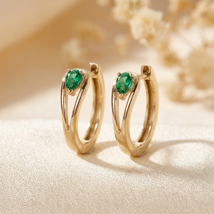 Gold Emerald Accent Hoop Earrings by Harrison & James - earrings product image 1