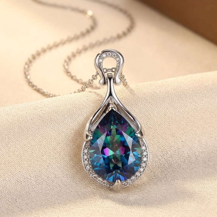 Silver Sapphire Teardrop Necklace by Harrison & James - necklace product image 1