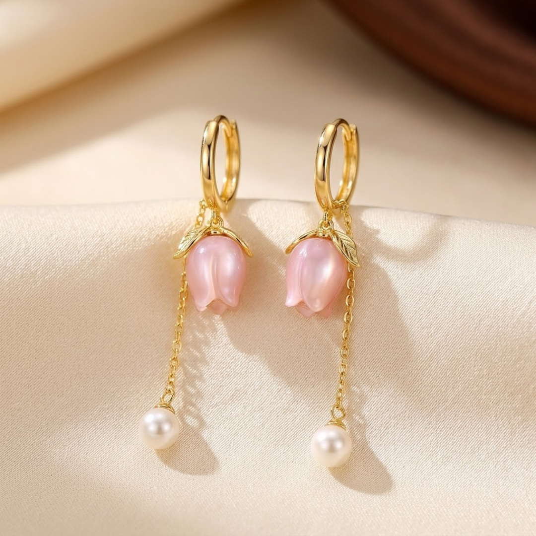 Gold Floral Pearl Drop Earrings by Harrison & James - earrings product image 1