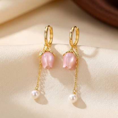 Gold Floral Pearl Drop Earrings by Harrison & James - earrings product image 1