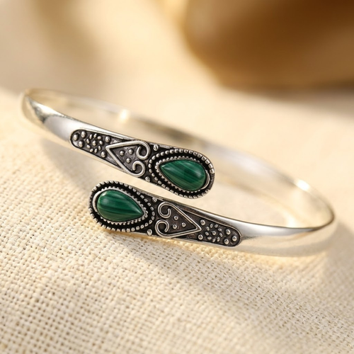 Silver Emerald Vintage Bangle by Harrison & James - bracelet product image 1