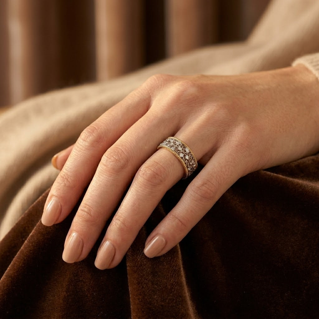 Silver and Gold Ornate Band Ring by Harrison & James - ring product image 2