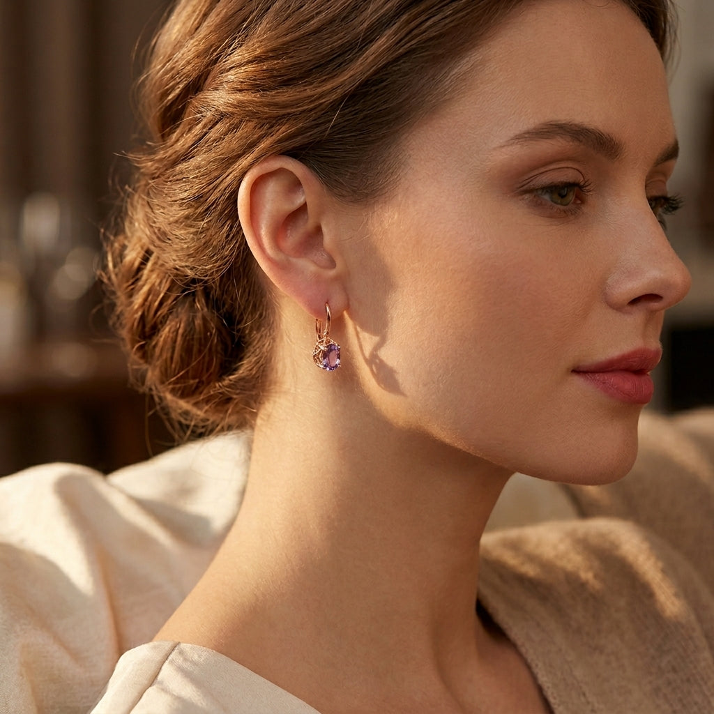 Rose Gold Amethyst Stud Earrings by Harrison & James - earrings product image 2
