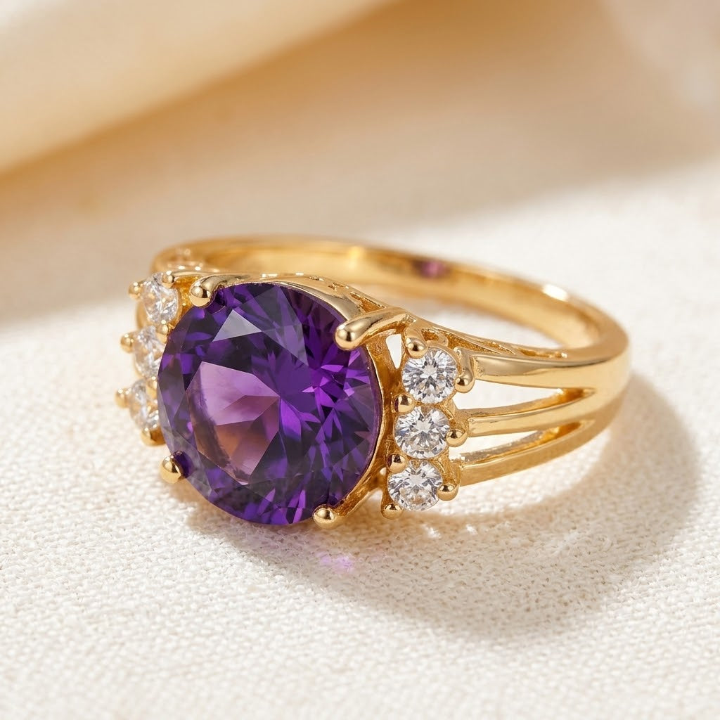 Gold Amethyst Split Shank Ring by Harrison & James - ring product image 1
