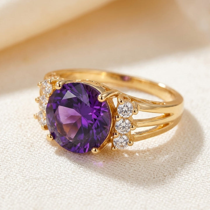 Gold Amethyst Split Shank Ring by Harrison & James - ring product image 1