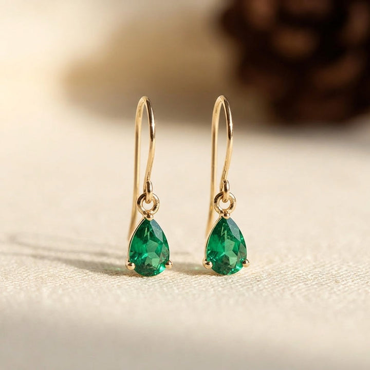 Gold Emerald Teardrop Drop Earrings by Harrison & James - earrings product image 1