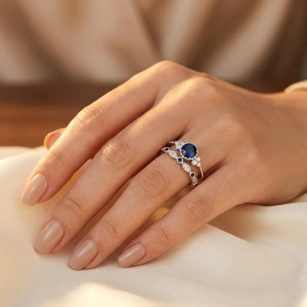 Silver Sapphire Halo Ring by Harrison & James - ring product image 2