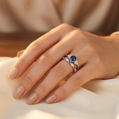 Silver Sapphire Halo Ring by Harrison & James - ring product image 2