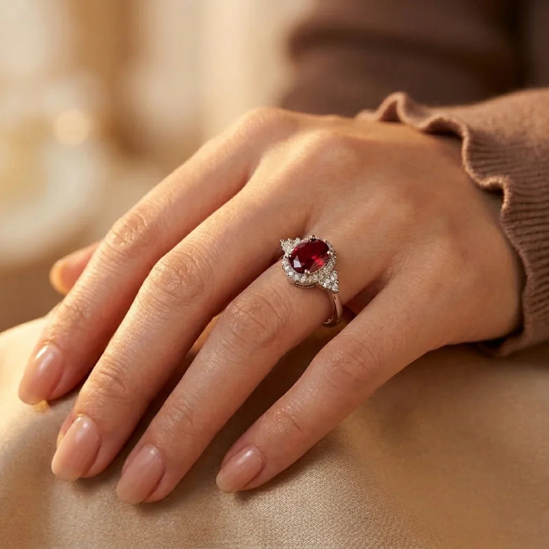 Silver Ruby Halo Ring by Harrison & James - ring product image 2