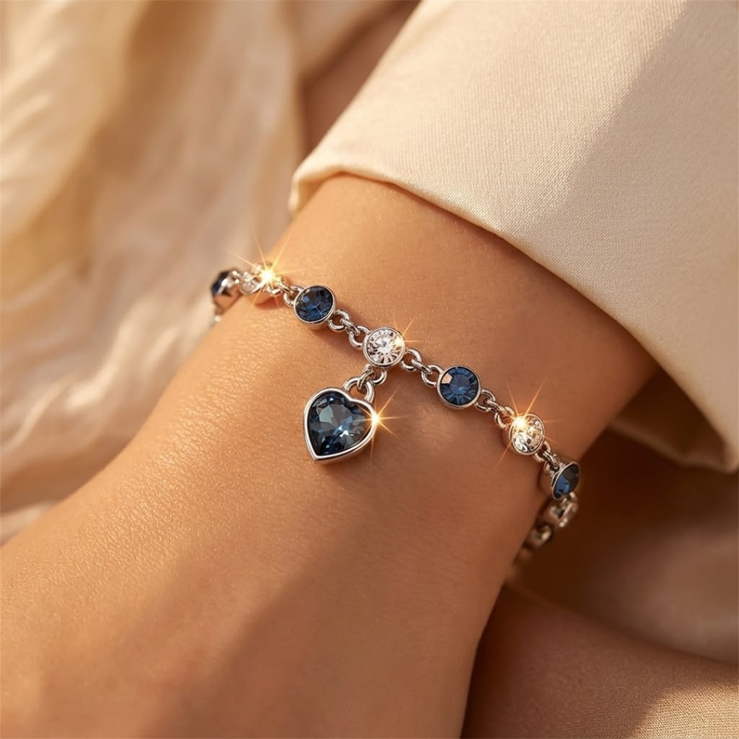 Silver Sapphire Heart Chain Bracelet by Harrison & James - bracelet product image 2