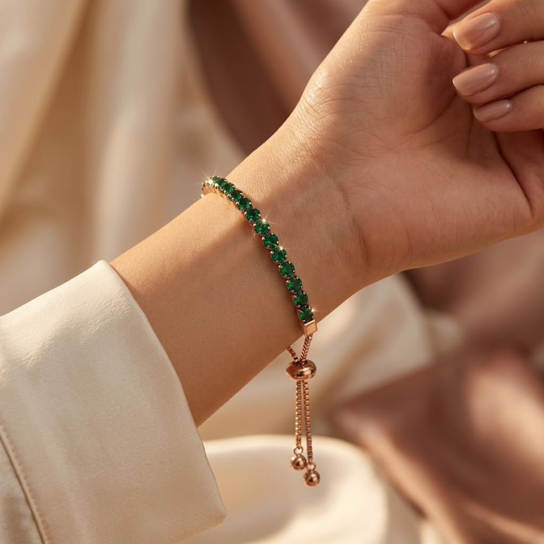 Gold Emerald Adjustable Tennis Bracelet by Harrison & James - bracelet product image 2