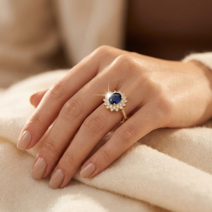 Gold Sapphire Halo Ring by Harrison & James - ring product image 2
