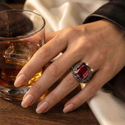 Silver Ruby Ornate Signet Ring by Harrison & James - ring product image 2