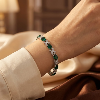 Silver Emerald Vintage Link Bracelet by Harrison & James - bracelet product image 2