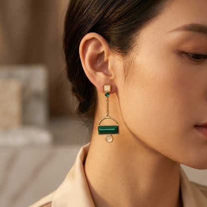 Gold Emerald Geometric Drop Earrings by Harrison & James - earrings product image 2