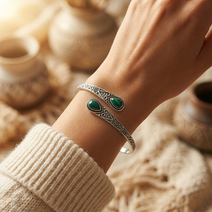 Silver Emerald Vintage Bangle by Harrison & James - bracelet product image 2