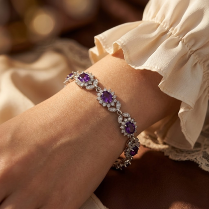 Silver Amethyst Floral Bracelet by Harrison & James - bracelet product image 2
