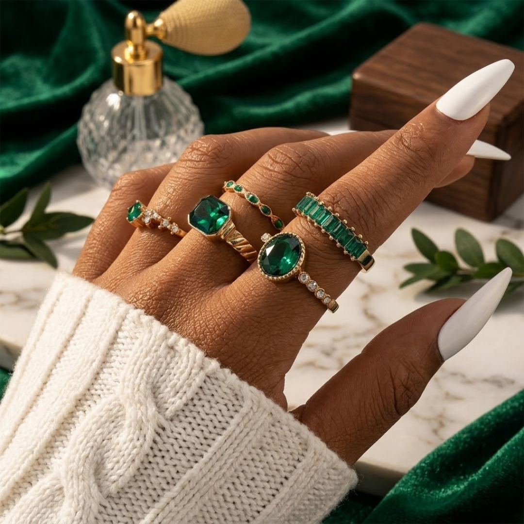 Gold Emerald Ring Set by Harrison & James - ring product image 2