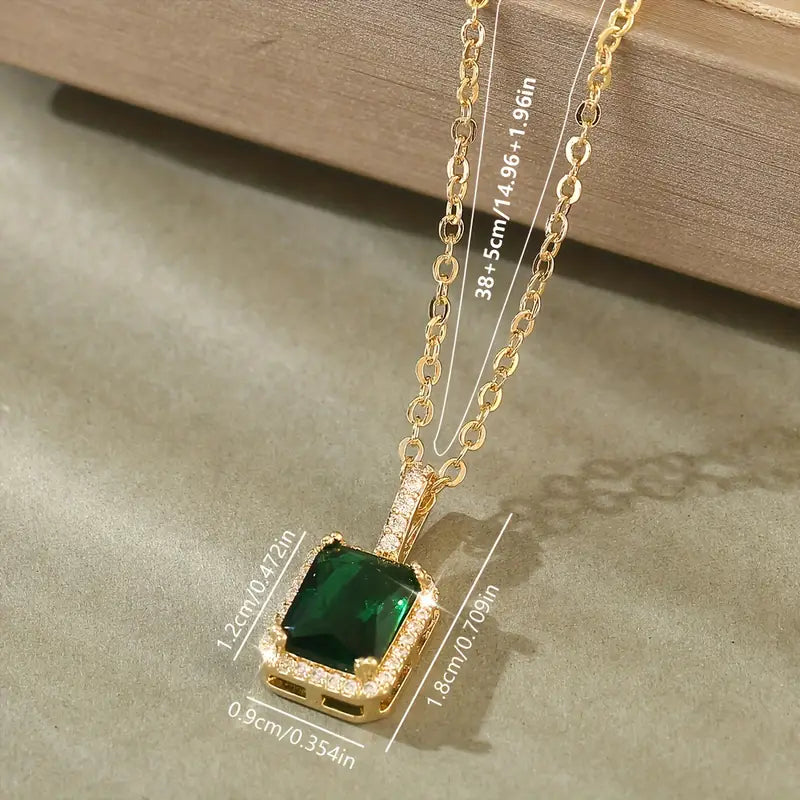 Gold Emerald Rectangular Halo Necklace by Harrison & James - necklace product image 4