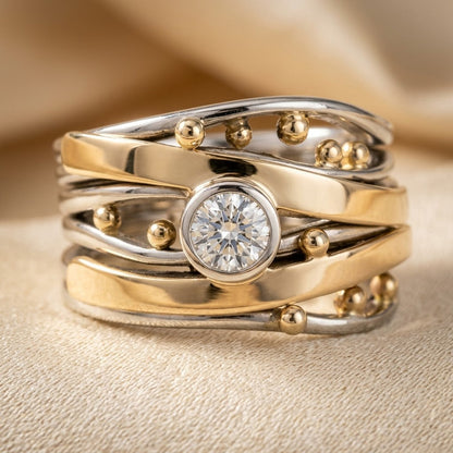 Silver and Gold Bezel Wrap Ring by Harrison & James - ring product image 1