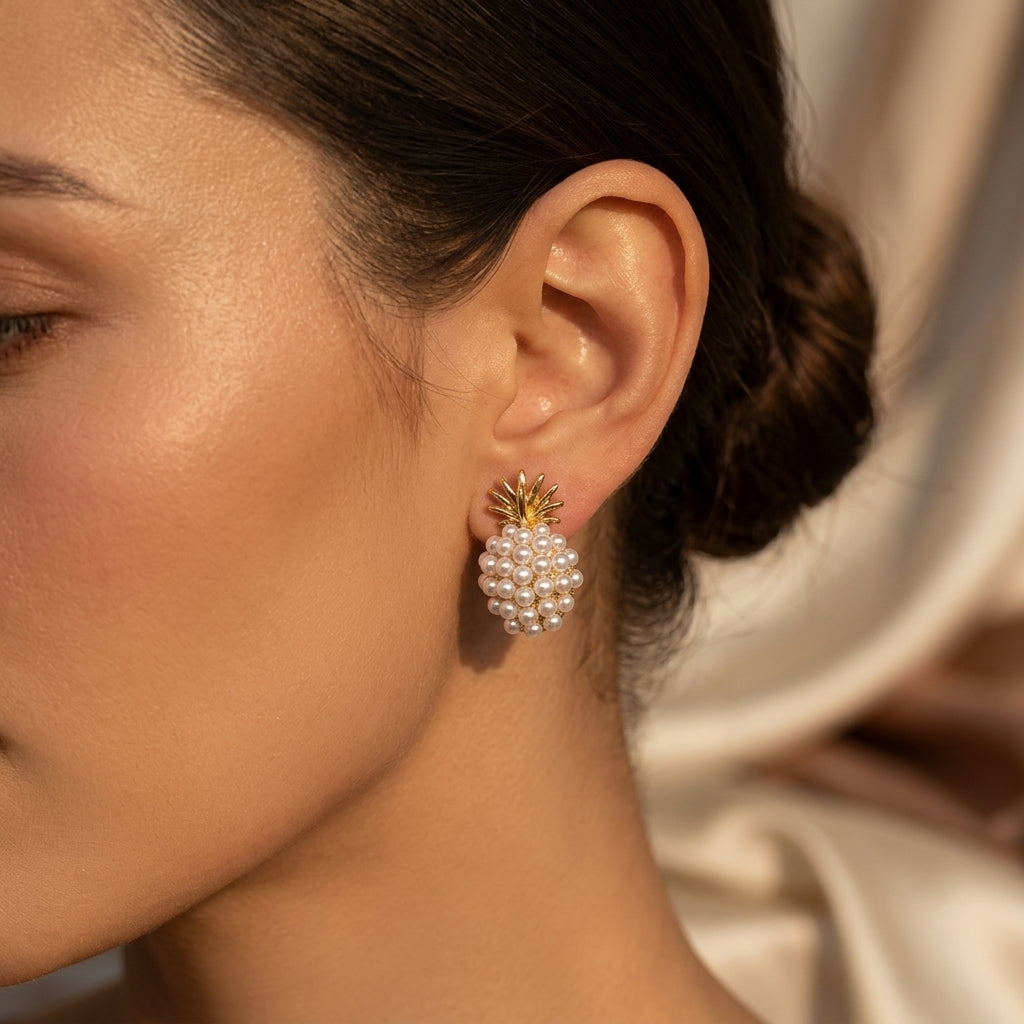 Gold Cluster Pearl Stud Earrings by Harrison & James - earrings product image 2