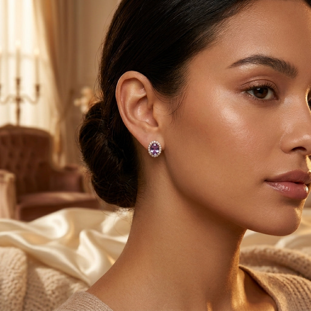 Gold Amethyst Halo Earrings by Harrison & James - earrings product image 2