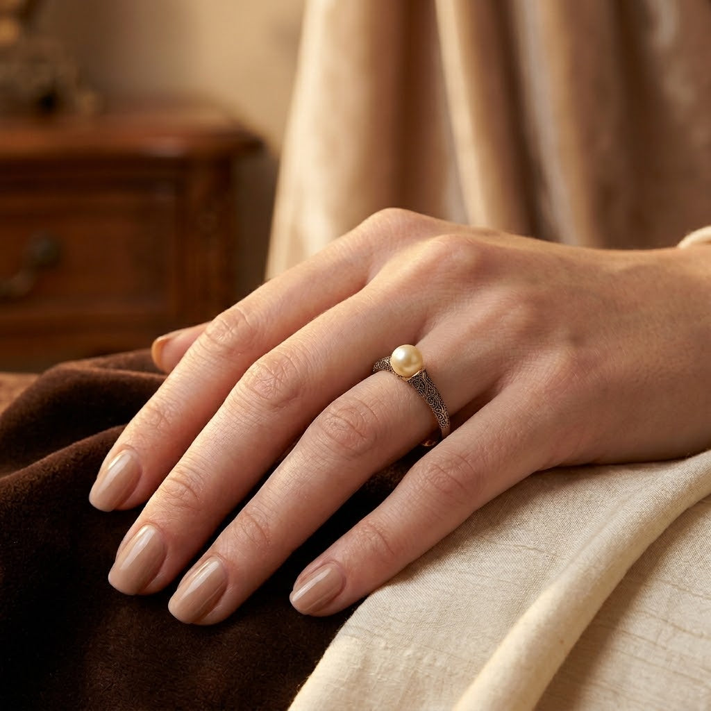 Gold Filigree Pearl Ring by Harrison & James - ring product image 2
