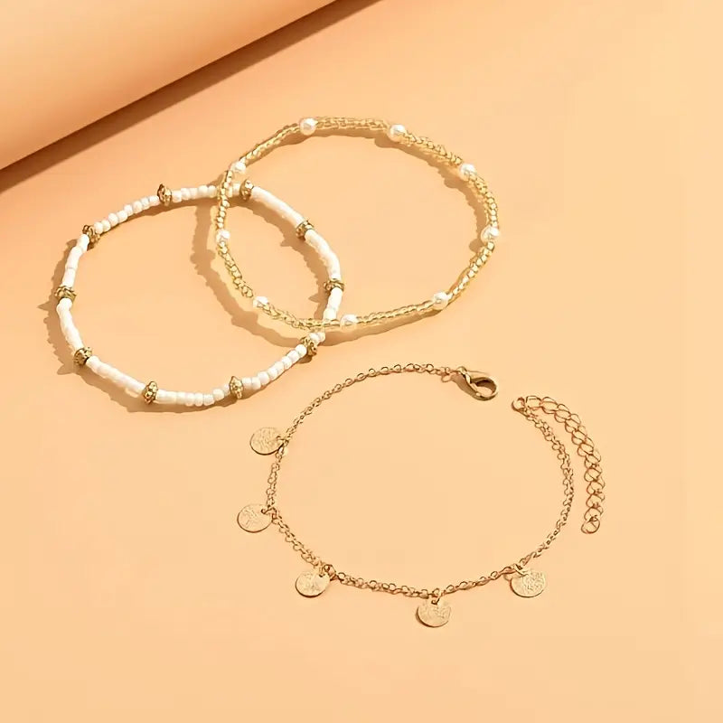 Coastal Charm 3-Piece Layered Anklet Set | Gold by Harrison & James - anklet product image 2
